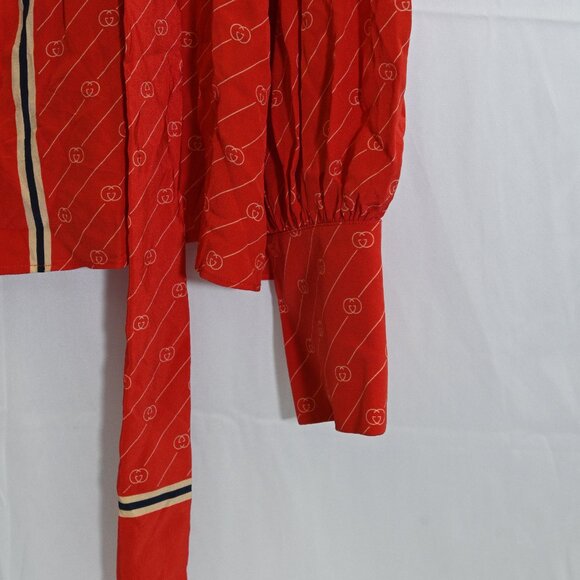 Gucci Red Diagonal GG Silk Blouse 100% Silk Very Good Condition Unisex Logo - Picture 8 of 14